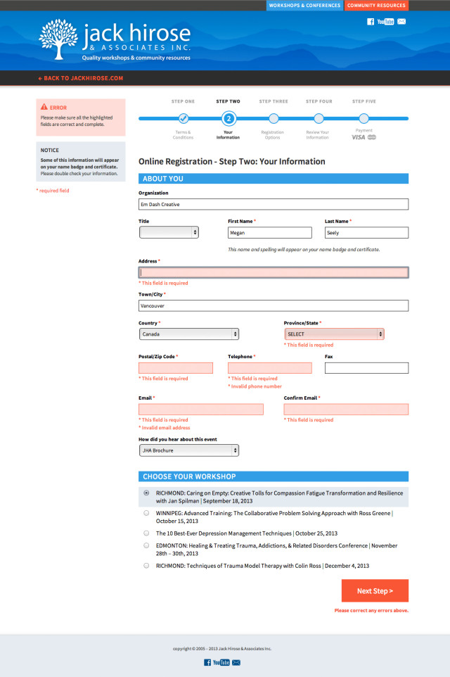 Form field validation on the new registration system